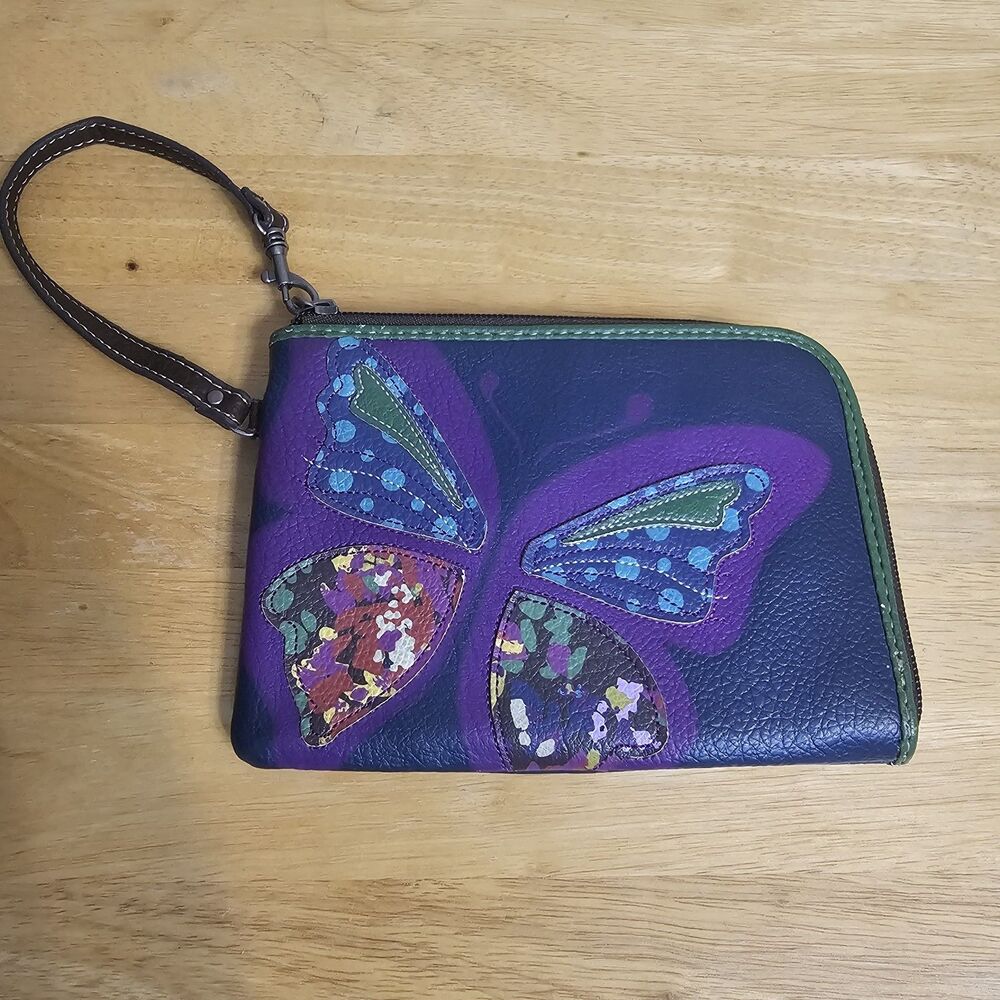Relic Butterfly Zip Around Wristlet Wallet Blue Purple Faux Leather ID Holder